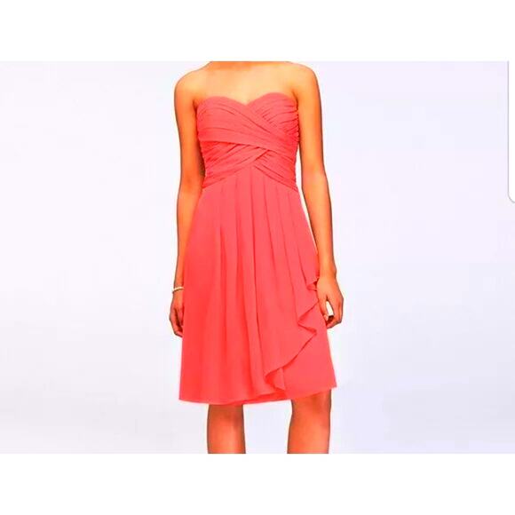 David's Bridal bridesmaid prom dress size 6 coral Chiffon Sweetheart Layered - Picture 10 of 11